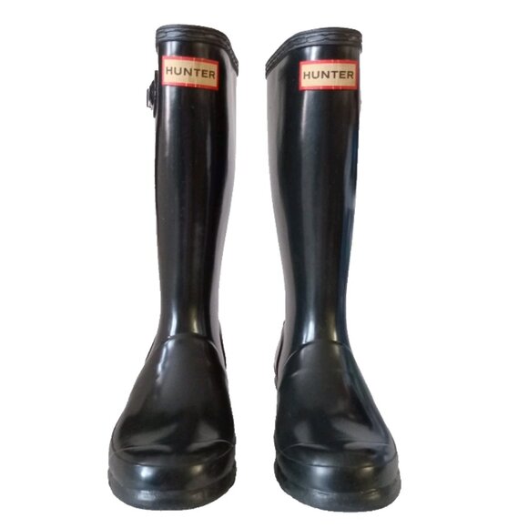 Hunter Youth Unisex Rain Boots Mid-calf Black Gloss Outdoor Sz 2 B/ 3G - Picture 1 of 7